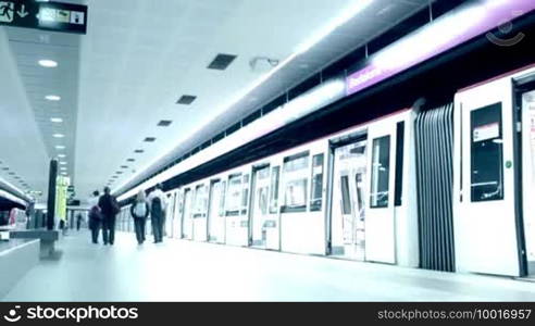 Time lapse subway and passengers. Barcelona underground.