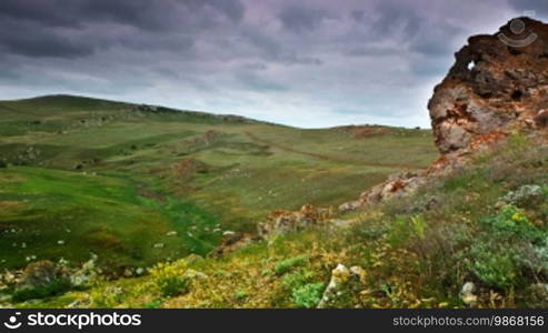 Timelapse. Crimean steppe landscape. Spring trip to Ukraine.