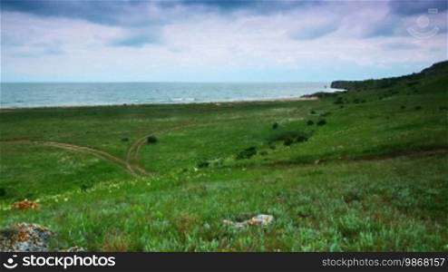 Timelapse landscape of the beaches along the coast of the Kerch Peninsula, Crimea, Ukraine.
