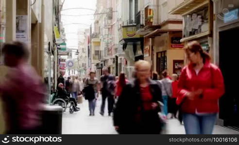 Timelapse of a busy pedestrian street in Barcelona, Spain.