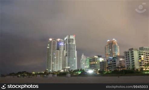 Timelapse of Miami Beach at night city buildings