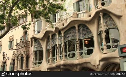Tourists visit Casa Mila by Gaudi (la Pedrera)