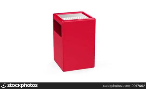 Trash bin rotates on white background