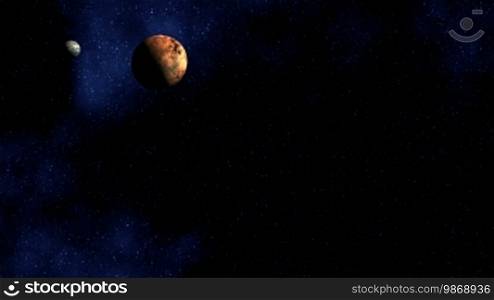 Two planets fly against the starry sky