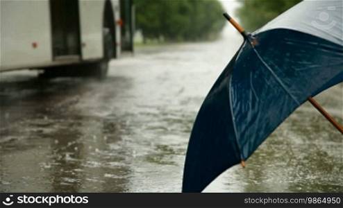 Umbrella On A Rainy Road