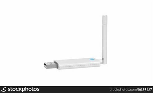USB wireless network adapter spinning on white background