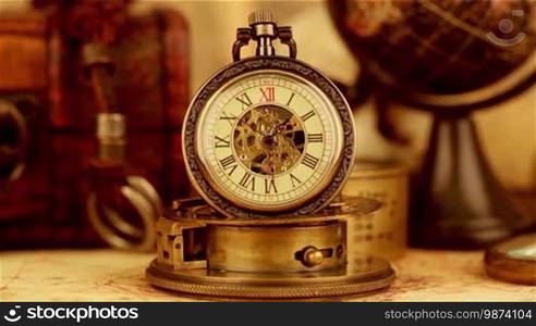 Vintage Antique pocket watch. Vintage grunge still life.