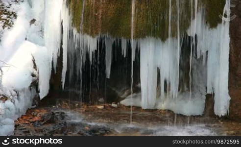 Waterfall: Silver stream in winter. Grand Canyon, Crimea, Ukraine