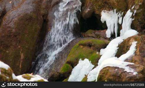 Waterfall: Silver stream in winter. Grand Canyon, Crimea, Ukraine