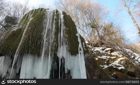 Waterfall: Silver stream in winter. Grand Canyon, Crimea, Ukraine