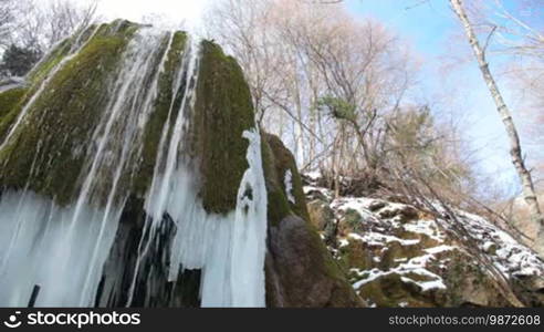 Waterfall: Silver stream in winter. Grand Canyon, Crimea, Ukraine