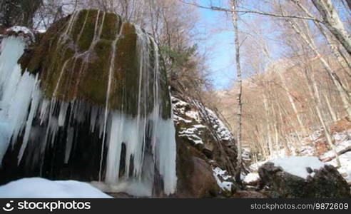 Waterfall Silver stream in winter. Grand Canyon, Crimea, Ukraine