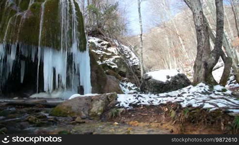 Waterfall: Silver stream in winter. Grand Canyon, Crimea, Ukraine