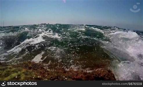 Waves on the coast in Spain, slow motion