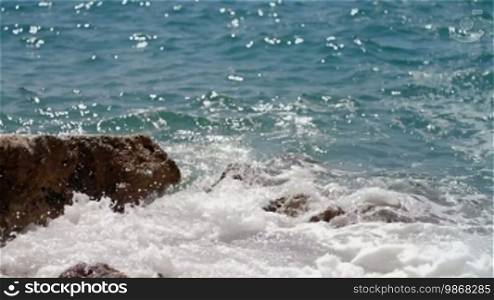 Waves splashing the rocky coastline, detail, Istria, Croatia
