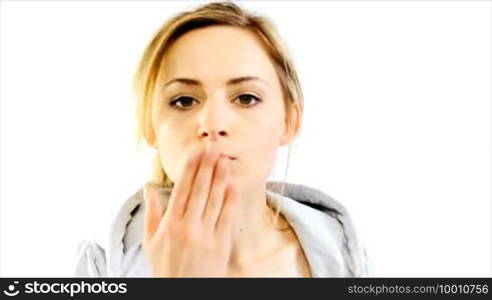 Woman giving a kiss for a camera