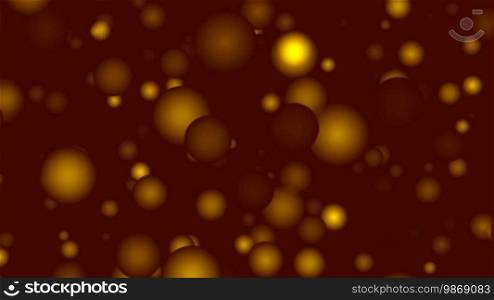 Yellow full spheres slowly fall on a brown background