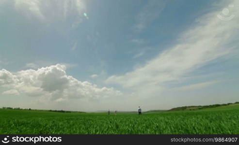 Young Family Playing With Kite In Field