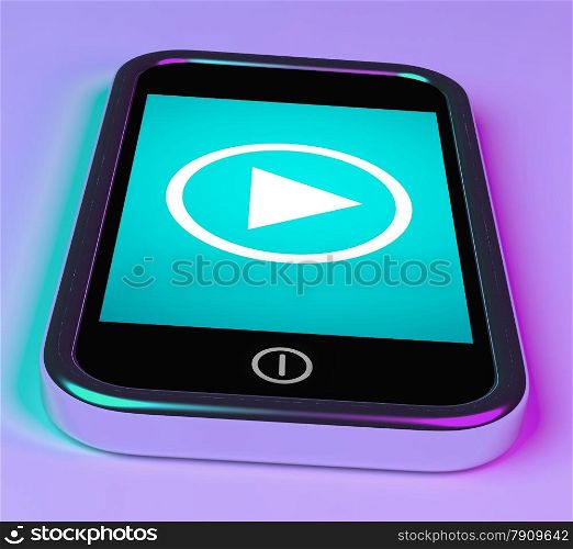 Video Play Sign On Mobile Phone For Playing Media. Video Play Sign On Mobile Smartphone For Playing Media