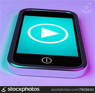 Video Play Sign On Mobile Phone For Playing Media. Video Play Sign On Mobile Smartphone For Playing Media