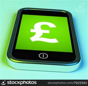 Video Play Sign On Mobile Phone For Playing Media. Pound Sign On Phone Showing British Money Gbp