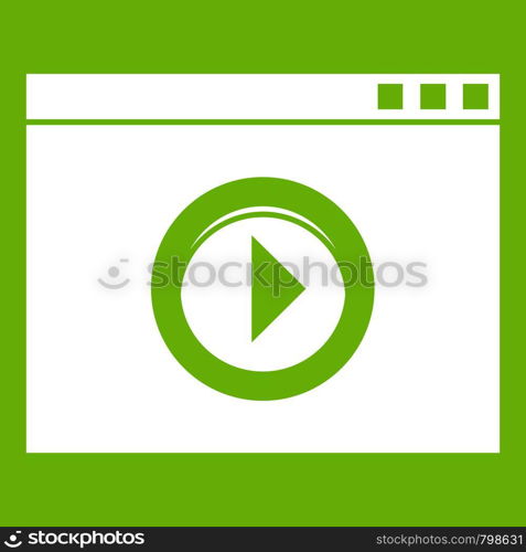 Video player icon white isolated on green background. Vector illustration. Video player icon green