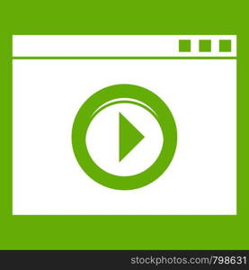 Video player icon white isolated on green background. Vector illustration. Video player icon green