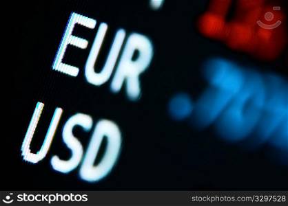 Video shows Exchange Rates for Usd / Euro currencies; blurred