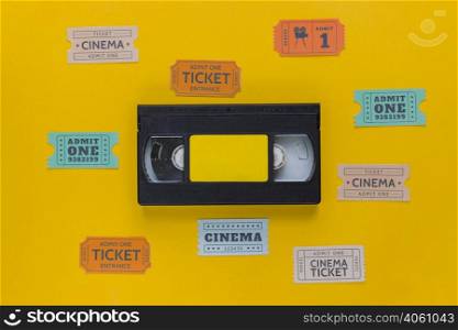 videotape with cinema tickets