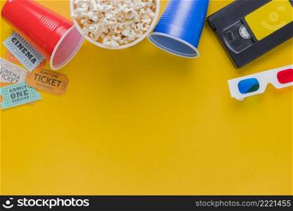 videotape with popcorns 3d glasses