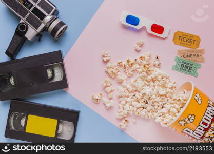 videotape with vintage videocamera popcorns