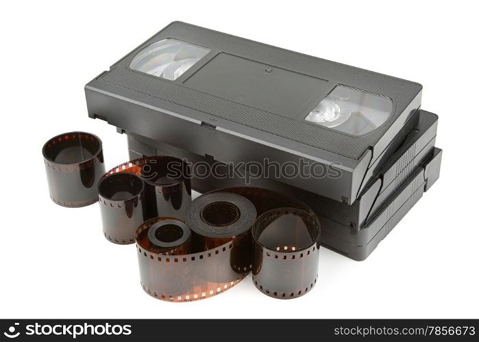 videotapes and film isolated on white background