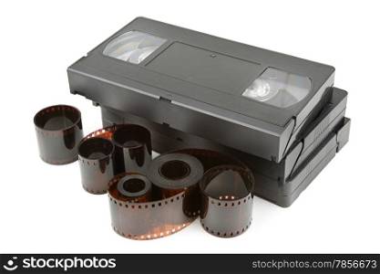 videotapes and film isolated on white background