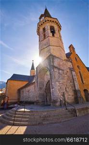 Vielha Viella church Sant Miqueu in Lerida Catalonia of Spain Aran Valley in Pyrenees