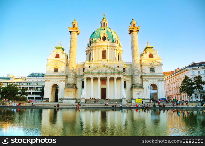 VIENNA - AUGUST 30: St. Charles&rsquo;s Church (Karlskirche) on August 30, 2017 in Vienna. It&rsquo;s widely considered the most outstanding baroque church in Vienna, as well as one of the city&rsquo;s greatest buildings