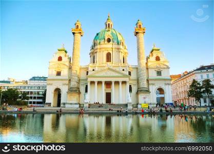 VIENNA - AUGUST 30: St. Charles&rsquo;s Church (Karlskirche) on August 30, 2017 in Vienna. It&rsquo;s widely considered the most outstanding baroque church in Vienna, as well as one of the city&rsquo;s greatest buildings