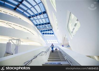 VIENNA, AUSTRIA - JANUARY 15, 2018: Library and Learning Center by Zaha Hadid Of Vienna University of Economics and Business (Wirtschaftsuniversitat Wien) is the largest Business University in Europe.