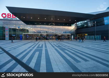 Vienna Central Station northern entrance, seen at dusk