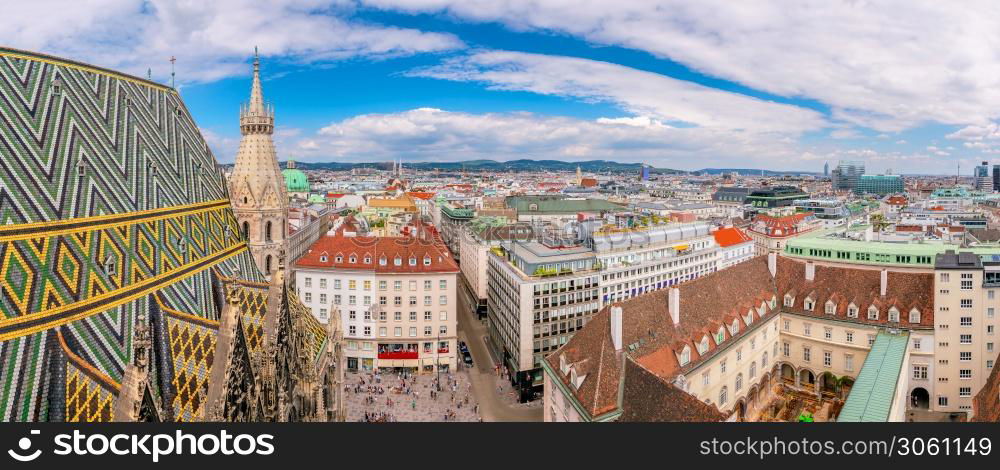 Vienna city skyline, aerial view from above in Austria