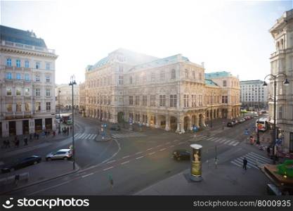 Vienna&rsquo;s Opera House seen against the sun