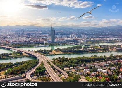 Vienna skyline, beautiful aerial view on the buildings and roads, Austria.