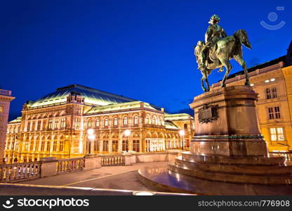 Vienna state Opera house square and architecture evening view, capital of Austria