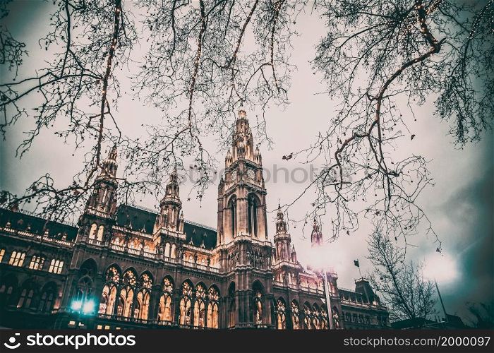 vienna Town Hall and park decorated for Christmas