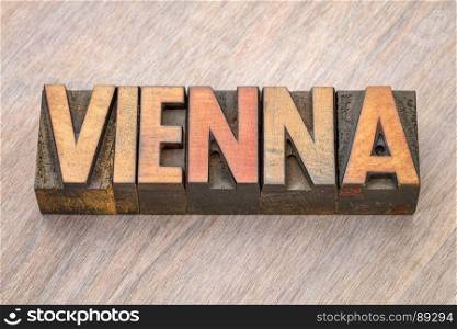 Vienna word abstract in vintage letterpress wood type printing blocks