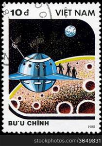 VIETNAM - CIRCA 1988: A stamp printed in Vietnam shows futuristic Spaceship, circa 1988