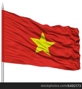 Vietnam Flag on Flagpole , Flying in the Wind, Isolated on White Background