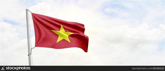 Vietnam flag waving on sky background. 3D Rendering