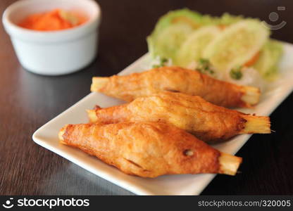 vietnam Food grill prawn rosted over on open sugar cane skewer