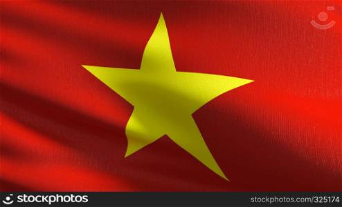 Vietnam national flag blowing in the wind isolated. Official patriotic abstract design. 3D rendering illustration of waving sign symbol.
