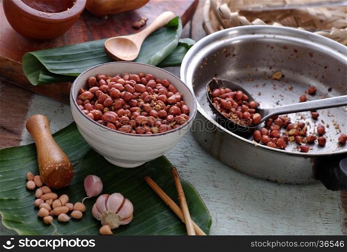 Vietnamese snack food, roasted peanut with red hot pepper, garlic, salt, make delicious eating